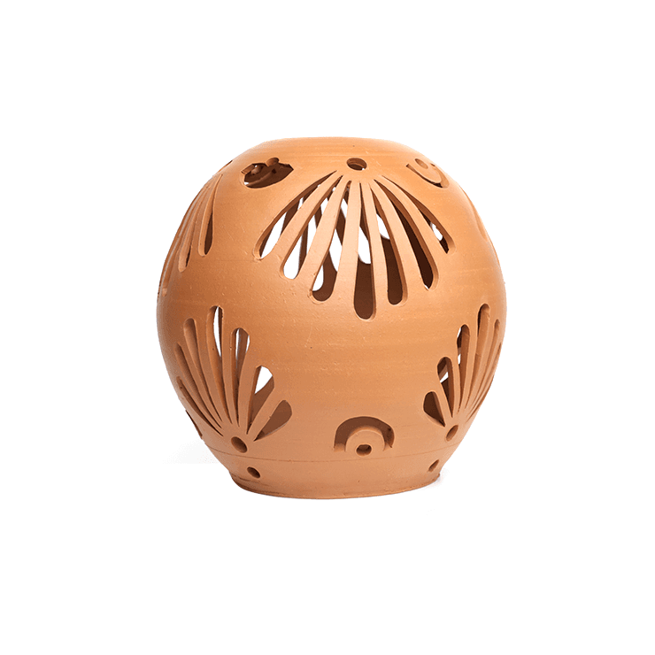 Handmade Round Light Shells Floral Fan Carving for Garden Décor | NoorNook