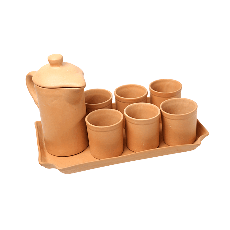 Clay Serving Set of 8 Pieces with Pitcher Glasses and Tray